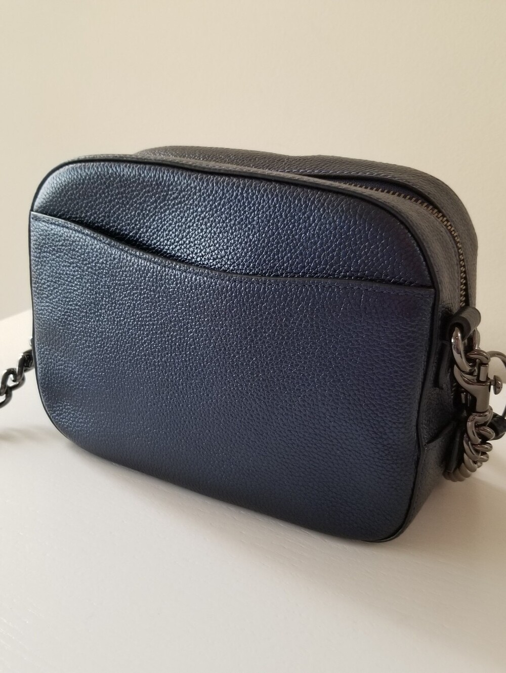Coach Metallic Blue Camera Bag Pebbled Leather - Picture 2 of 15